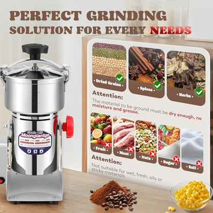 Moongiantgo Spiral Seal Flour Mill Grain Grinder 2500W 800g, 110V