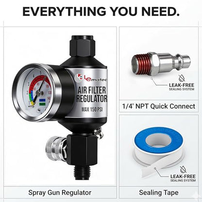 LE LEMATEC Paint Sprayer Regulator with Gauge & Water Separator