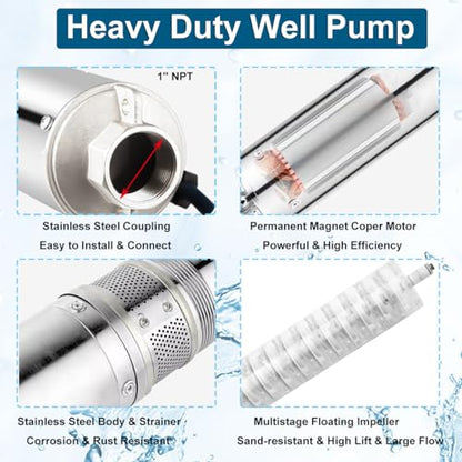 2.5" Deep Well Pump,1HP 110V Submersible Well Pump w/Control Box,50FT Cord - style: 2.5" -1HP-110V