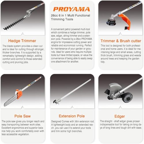 PROYAMA 26cc Gas Powered Hedge Trimmer, Weed Eater Wacker, String Trimmer