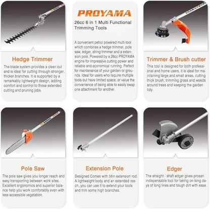 PROYAMA 26cc Gas Powered Hedge Trimmer, Weed Eater Wacker, String Trimmer