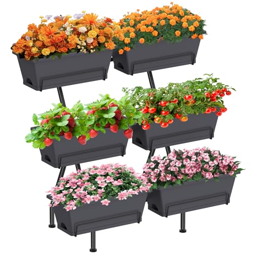 3-Tier Vertical Garden Planter with 6 Boxes, 31" Tall Raised Garden Bed - color: Gray, size: 3-Tier