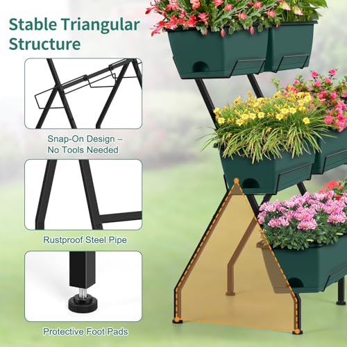 2 Column Vertical Raised Garden Beds 6 Planter Boxes Standing Garden Bed - color: Green