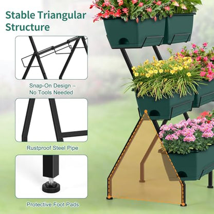 2 Column Vertical Raised Garden Beds 6 Planter Boxes Standing Garden Bed - color: Green
