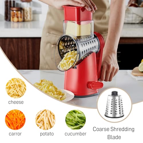 Weltonhm 4 in 1 Large Rotary Cheese Grater Hand Crank (red, 4 Graters) - color: Red, size: 4 Graters