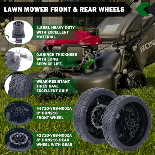CheeMuii 4Pcs HRN216 Lawn Mower Rear & Front Wheels for Honda HRN216 Mower | 2 Rear Wheel Replace for 42710-VR8-N00ZA & 2 Front Wheel Replace for 44710-VR8-N00ZA Compatible with Honda HRN216 Lawn Mower - color: Black-8IN-2REAR+2FRONT(HRN216)
