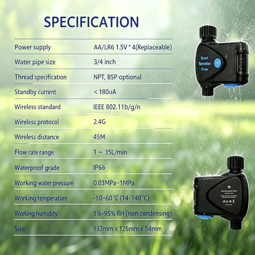 Garden Hose Irrigation Controller, App Controlled Water Timer with Rain Delay, Auto & Manual Watering, Waterproof Outdoor Sprinkler System, Black - color: Black
