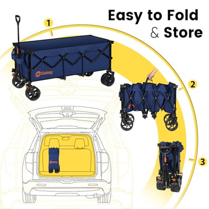 Sekey 300L Extended Collapsible Wagon, 660 lb Capacity, 48 in Long - color: Navy Blue