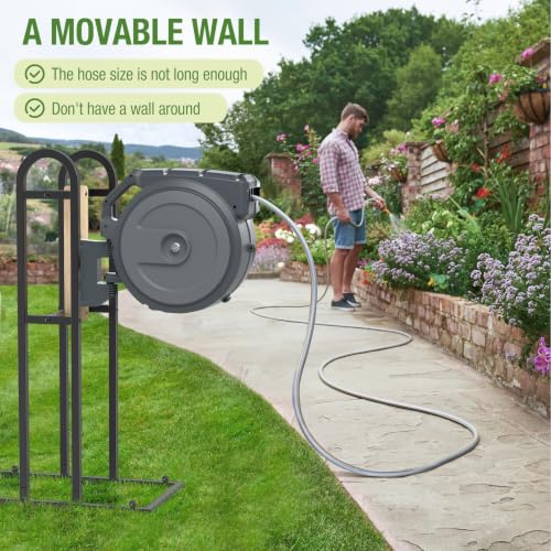 Retractable Hose Reel Stand, No Wall Damaged Freestanding Hose Holder Post