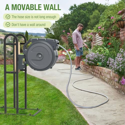 Retractable Hose Reel Stand, No Wall Damaged Freestanding Hose Holder Post