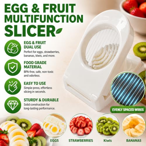 FANTEXY Egg Slicer with Stainless Steel Wires for Hard Boiled Eggs (White)