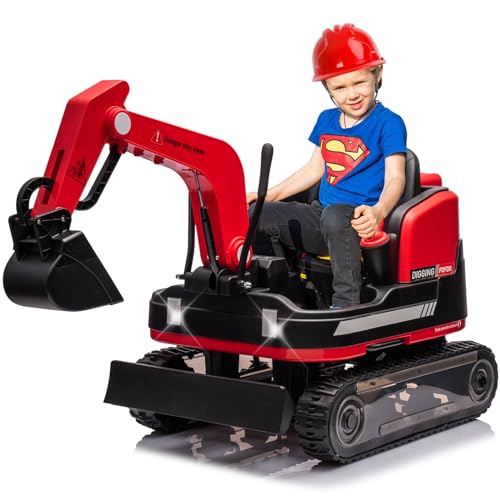 JOYLDIAS 360 Degree Rotating Ride On Excavator and Bulldozer - color: Red