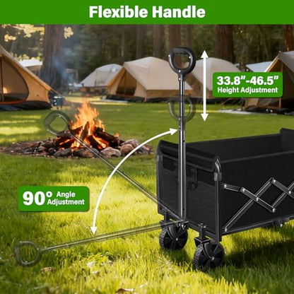 Collapsible Wagon Cart, Folding Cart with 360LBS Capacity, Black - color: Black