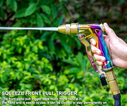 ESOW Heavy Duty Hose Nozzle, High Pressure Metal, 4 Patterns, Rainbow - color: Rainbow