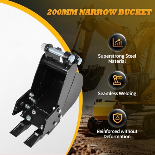 200mm Narrow Trenching Bucket Compatible with Mini Excavators