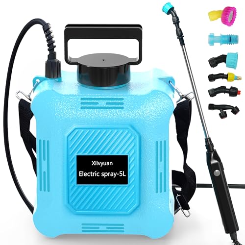 Battery Powered Sprayer 1.35 Gallon Garden Sprayer, Advance Electric Sprayer with 2 Adjustable Speed, 6 Mist Nozzles, USB Rechargeable with for Yard Lawn Garden (Sprayer-1.35 Gallon) - color: Sprayer-1.35 Gallon