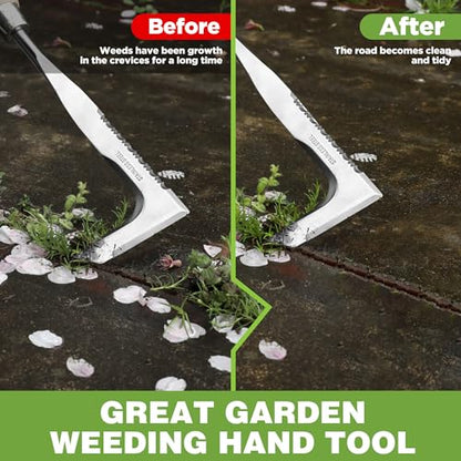 WORKPRO Crack Weeder, 12" Stainless Steel Crevice Weeding Tool with Ash Wooden Handle
