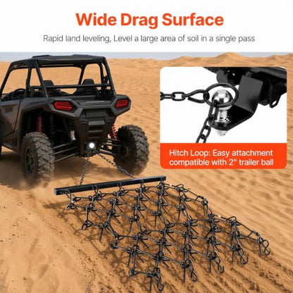 5x4.5FT Heavy Duty Chain Harrow Drag, Steel Field Leveler for ATV Tractor