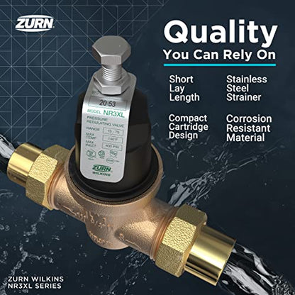 Zurn Wilkins 34-NR3XLDULU 3/4" NR3XL Pressure Reducing Valve with Union Capable Female x Female NPT Connection