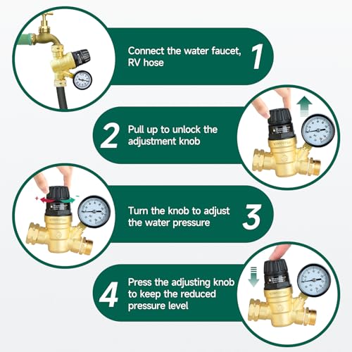 STMOUTUO RV Water Pressure Regulator Valve for Camper. Lead-Free Brass.