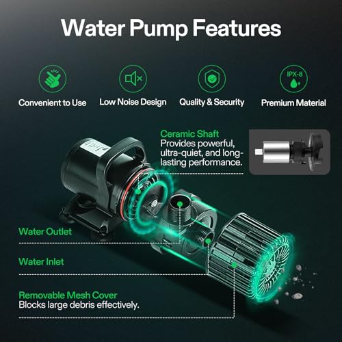 VIVOSUN 9000GPH Sub Water Pump for Pond Waterfall, Statuary, Hydroponics - color: Black Round, size: 13"×10"-9000