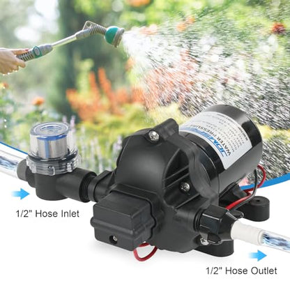 RV Water Pump, 12V DC 4.0 GPM 45 PSI, Self-Priming Diaphragm Pressure Pump - size: 4.0-12V-45