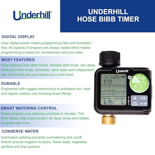 Underhill AquaZone Digital Hose Timer – Automatic Garden Water Timer with LCD Display, Programmable Irrigation Controller for Sprinklers, Drip Systems & Garden Hose Faucets - color: Black