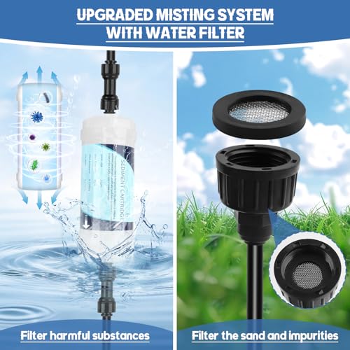 Kalolary 100FT Misting Cooling System with Timer and 30 Brass Mist Nozzles - size: 100FT with Water Timer