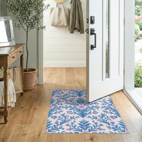 2'x3' Blue Pink Chinoiserie Toile Way Motif Washable Throw Rug - color: Blue/Pattern 1, size: 2' x 3' (Rectangular)
