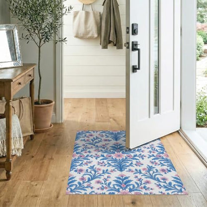 2'x3' Blue Pink Chinoiserie Toile Way Motif Washable Throw Rug - color: Blue/Pattern 1, size: 2' x 3' (Rectangular)