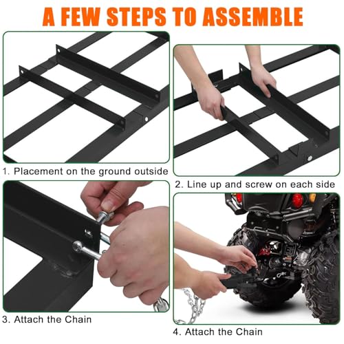 6FT Heavy Duty Drag Harrow, Tow Behind Driveway Grader & Land Leveler for ATV, UTV, Tractor & Lawn Mower, with 6FT Chain & Adjustable Bars for Gravel, Sand, Arena, Pasture, Lawn Care - size: 6 FT