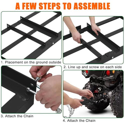 6FT Heavy Duty Drag Harrow, Tow Behind Driveway Grader & Land Leveler for ATV, UTV, Tractor & Lawn Mower, with 6FT Chain & Adjustable Bars for Gravel, Sand, Arena, Pasture, Lawn Care - size: 6 FT