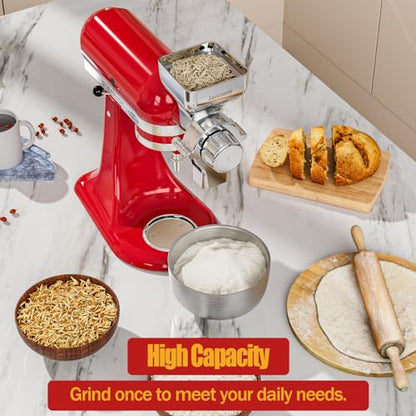 Metal Grain Mill Attachment for KitchenAid Stand Mixer, 12 Gear Adjustable Flour Mill Grain for Kitchenaid, Fit for Wheat, Corn, Oats, Nut