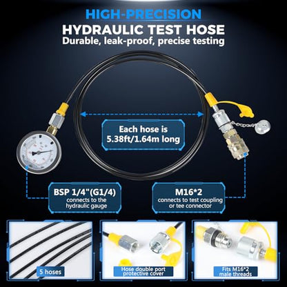 Hydraulic Pressure Test Kit 5 Gauges 10000 PSI 13 Couplings 5 Hose
