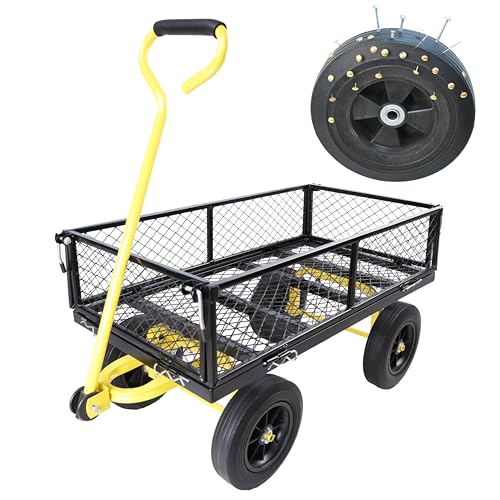 Wagon Removable Side, can be Used for Farm, Warehouse, etc. Garden car, Solid Wheels (Yellow+Black Solid Wheels) - color: Yellow+black Solid Wheels