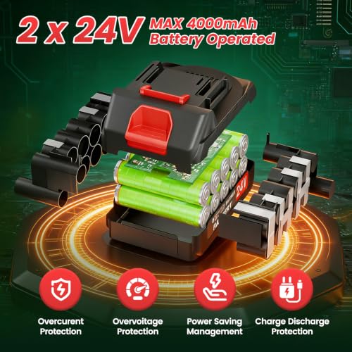 Cordless Weed Wacker 24V, 2 x 4.0Ah Battery Powered Weed Eater with Wheel - color: Black