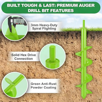 4 x 16'' Heavy Duty Auger Drill Bit for Planting (Green) - color: Green