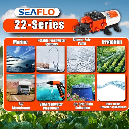 SEAFLO 22-Series Water Pump - 12V, 1.3 GPM, 100 PSI - On-Demand Water Pressure Diaphragm Pump for Marine, RV, Agriculture, and Off-Grid Applications