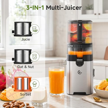 AMZCHEF Cold Press Juicer, 6.5" Whole Fruit Self-Feeding Slow Juicer - color: Silver, size: 6.5 Inch