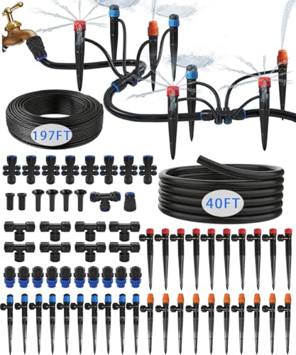40FT Main tube1/2 Drip Irrigation System Kit with 40 Adjustable Nozzles - size: Drip 40 Nozzles+237FT All Quick-connect
