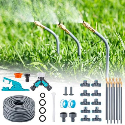 32FT Drip Irrigation System 1/4", 360° Adjustable Misting Kit for Outdoor - size: 32FT