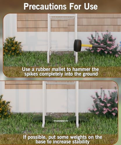 Garbuildman Ground Mount Garden Hose Reel Holds 125 Feet of 5/8-Inch with 3.9 ft Leader Hose, Brass Fitting, Water Hose Holder Stand with Storage Rack & 4 Spikes Base for Outdoor Lawn, White - color: White