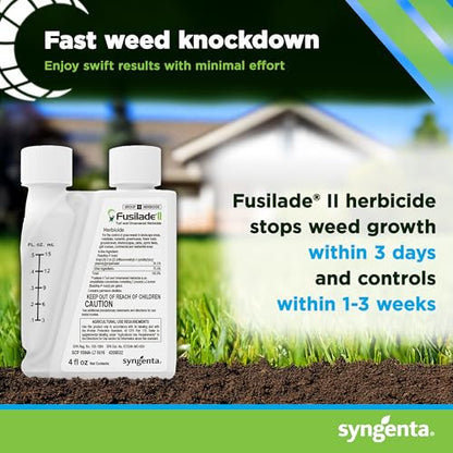 Syngenta Fusilade II Herbicide - Grass Weed Killer Spray for Selective Control in Turf & Landscapes, Safe on Ornamentals, Fast Acting Weed Control for Nurseries & Sports Fields - 4 oz
