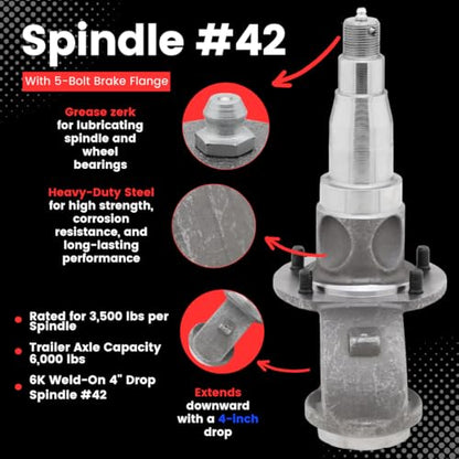 [2-Pack] SP300-4-Inch Drop Spindle #42, E-Z Lube, 5-Bolt Flange for 5,200–7,000 lb Trailer Axles - style: Spindle #42 - 5200-7000lbs - 4" Drop w/5-Bolt Flange