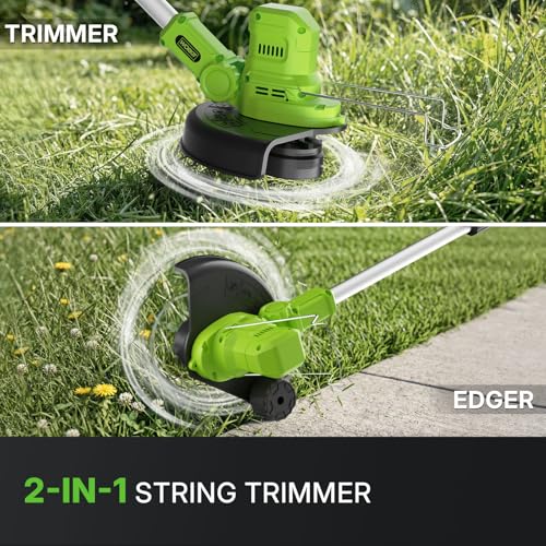 WORKIT Electric Weed Wacker Cordless, 20V Weed Eater Edger Lawn Tool - size: 12 Inch-2*2.0Ah Battery