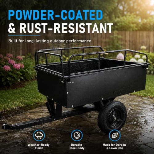 ATV Trailer 800LBS Steel Dump Cart, Tow Behind for Lawn Tractor Mower