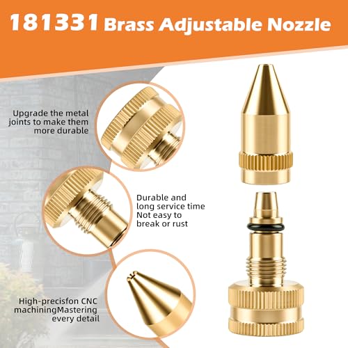 2Pcs 181331 Adjustable Sprayer Nozzle with Gaskets, All Brass Sprayer Nozzle Tips Compatible with Roundup, Smith, Field King, Scotts, for Backpack & Handheld Sprayers