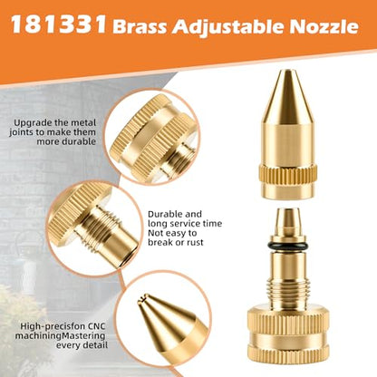 2Pcs 181331 Adjustable Sprayer Nozzle with Gaskets, All Brass Sprayer Nozzle Tips Compatible with Roundup, Smith, Field King, Scotts, for Backpack & Handheld Sprayers