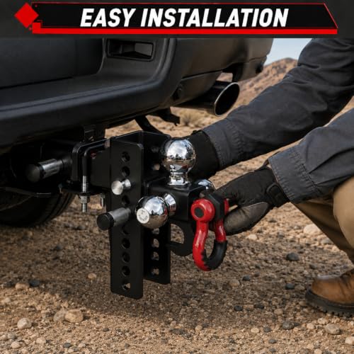 TYT Adjustable 5-in-1 Tri-Ball Hitch Ball Mount for 2-Inch Receiver - size: Adjustable Tri-Ball with Hook & Shackle