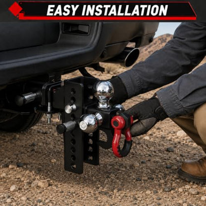 TYT Adjustable 5-in-1 Tri-Ball Hitch Ball Mount for 2-Inch Receiver - size: Adjustable Tri-Ball with Hook & Shackle